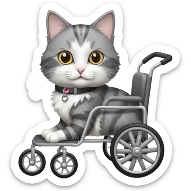 grey and white cat in a pet wheelchair sticker