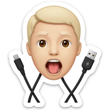 Mouth open wide with audio cable stuffed inside. sticker