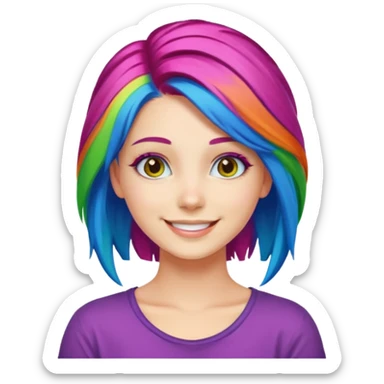 Young woman, vibrant rainbow hair, colorful hairstyle sticker