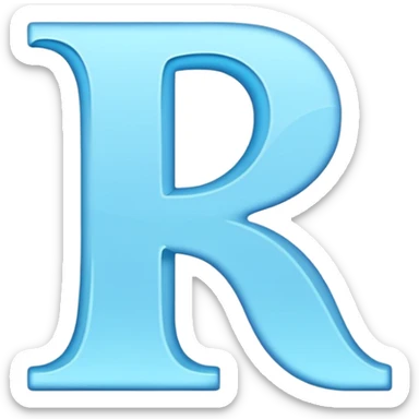 Genera la letra R tipografía forjan ultra en mayúscula de color celeste con un fondo blanco sticker