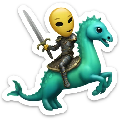 Alien riding a seahorse with a sword sticker