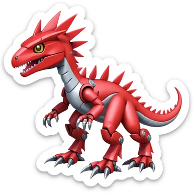 Spiky Cool Edgy Futuristic shiny colorful Digimon-Fakemon-Guilmon-Velociraptor-Mecha full body sticker