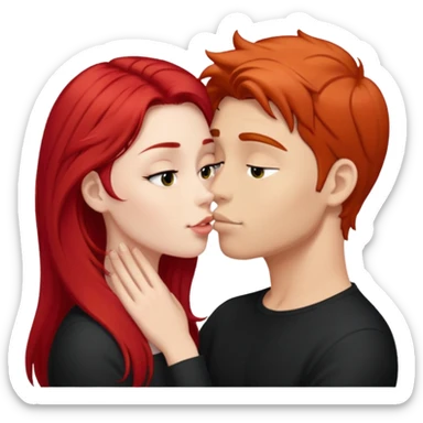 Long red hair woman kissing cute tan guy with short black hair sticker