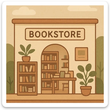 modern bookstore with clean lines, minimalist design, neutral colors, contemporary architecture, inviting atmosphere sticker