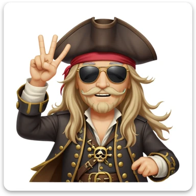 Captain Old Machine a pirate with long har and Wayferar sunglass showing Victory sign sticker