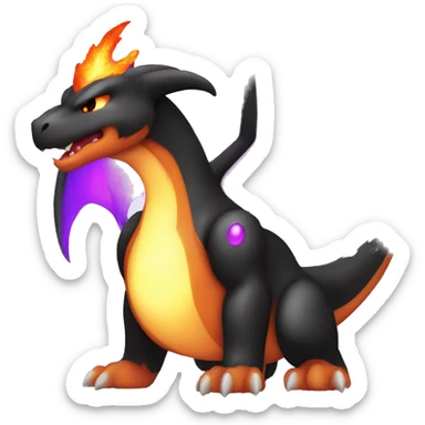 Black shiny sparkly Charizard-Fakémon with purple flame on tail sticker