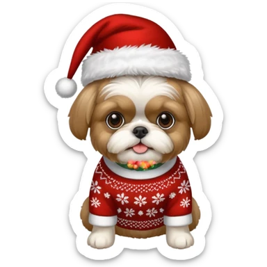 Small all OVER dark grey faced shih tzu christmas sweater hat sticker