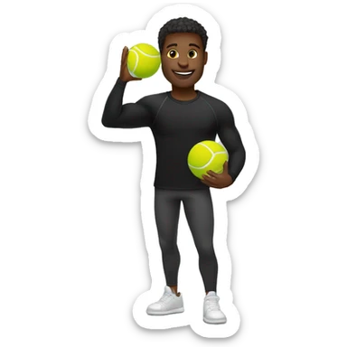 black guy black long sleeve shirt arms up, holding tennis ball above head sticker