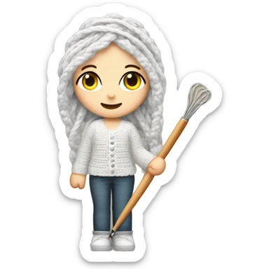 White girl with a yarn skein and crochet hook sticker