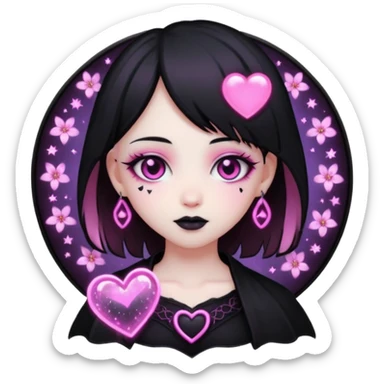 goth sakura black heart with glowing pink outline and magical sparkles sticker