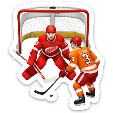 Detroit red wings shooting on Philadelphia flyers goalie sticker