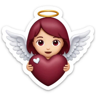Deep maroon emoji heart with a little angel inside  sticker