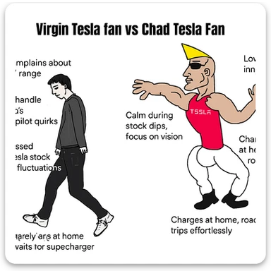 make virgin vs chad meme on tesla fan in above style  sticker