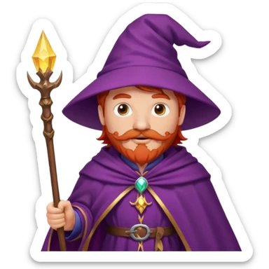 red haired wizard with mustache, purple cloack sticker