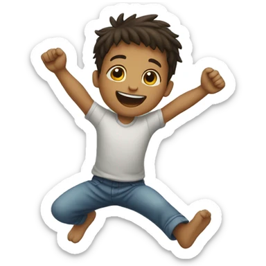 child is jumping with his arms up and legs down  sticker