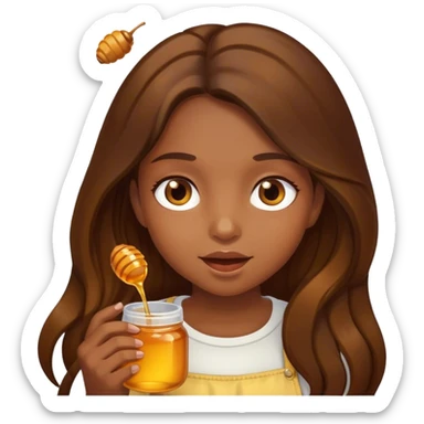 Girl, brown long hair, eating honey  sticker