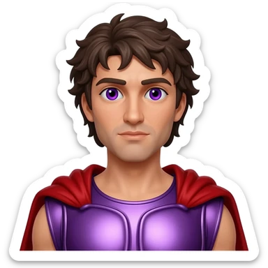 Bacchus from Roman Mythology with purple eyes, dark brown hair, purple metallic tunic, red metallic cloak sticker