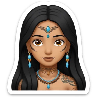 an ios genmoji for a pretty  indian girl with black long hair  tattooed, beautiful girl sticker