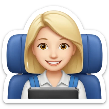 

:a happy confident student after IELTS, traveling abroad, airplane, university, freedom, smiling

Style: emoji, clean, simple, white background. sticker