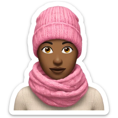 Pink winter pretty black woman beanie with winter pink neck scarf  sticker