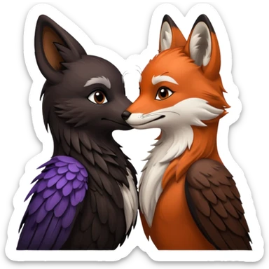 Raven and fox kissing sticker