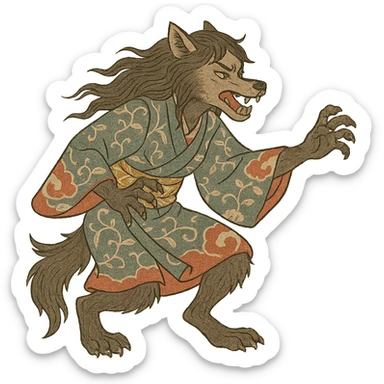 ukiyo-e style werewolf girl sticker