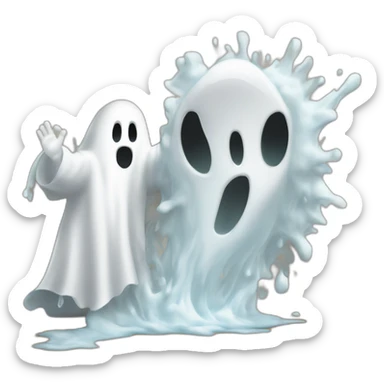 ghost stuck halfway in a wall ejecting a spray of white milky substance forward from center of body all over with a donkey in the background sticker