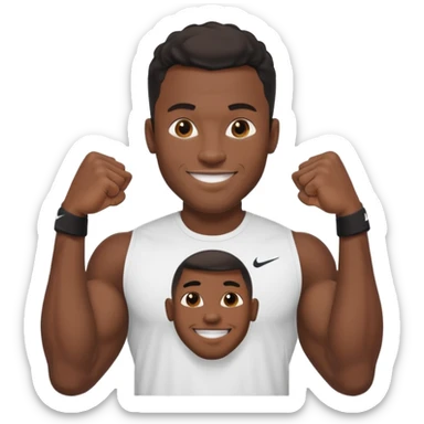 Jock black man smiling very very big biceps wearing “Nike” t shirt, handsome face sticker