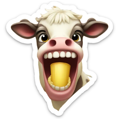 Corn in a cows mouth sticker