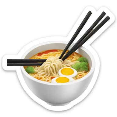 a ramen bowl with paint brush chopsticks sticker
