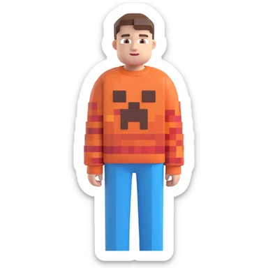 boy with a Minecraft sweater, 3D emoji style sticker