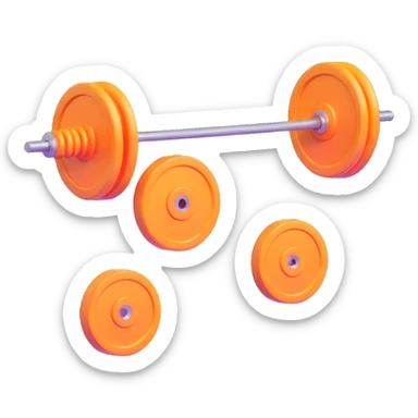 Barbell with weight plates gym equipment floating in the air, bright colors sticker