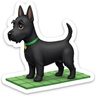 Black Scottie dog walking on green brick road sticker