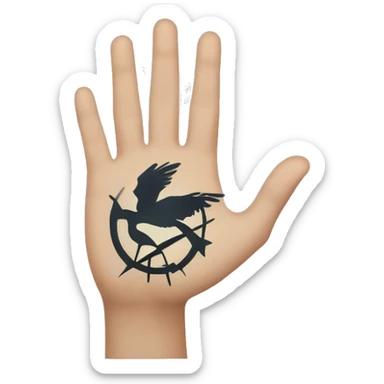 The mockingjay hand signal from hunger games: hand with index middle and ring finger extended sticker