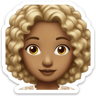 brown-skinned girl with brown eyes and dark brown curly hair with blonde highlights wearing cute lace top sticker
