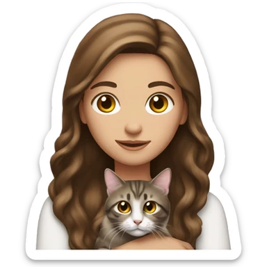 long-haired brunette with a tabby cat in her hands sticker