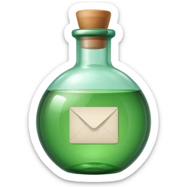 message round bottle with paper inside green sticker
