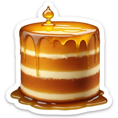 Realistic round cake with honey on top and dripping down the cake. sticker