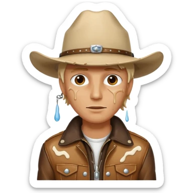 Cowboy with white cream all over face and dripping sticker