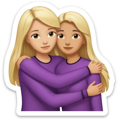 Surprisingly goofy once they open up. Strong, loyal, and incredibly supportive — but still hates wasting time. one woman with long hair hugging another woman with short  dark hair sticker