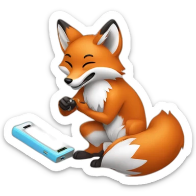 fox charging a phone with a power bank sticker