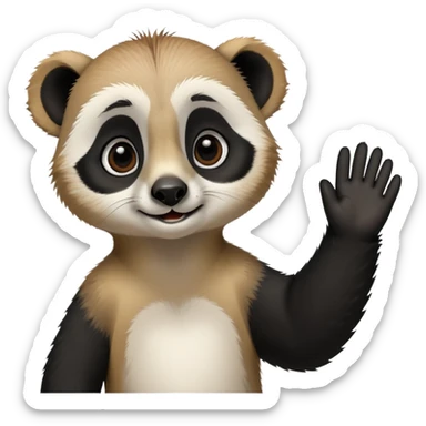 Meerkat waving good bye to a panda sticker