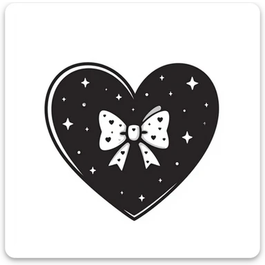 heart with a starry sky, silver bow with heart pattern sticker