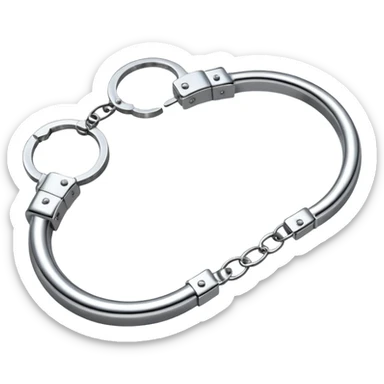 A pair of elegant handcuffs emoji made of silver chrome, smooth rounded design, glossy metallic reflections, luxury fetish aesthetic, minimal iOS emoji style, centered, clean white background sticker