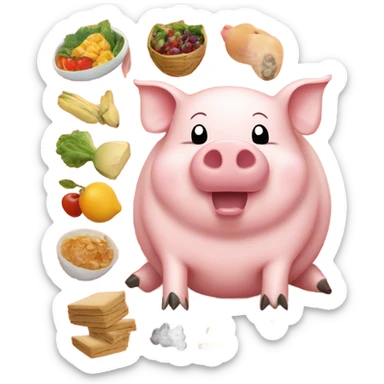 A pig eating a feast  sticker