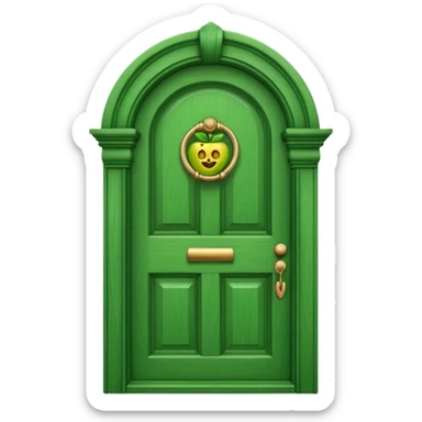 A simple green door emoji in the style of Apple emoji with a window and a knocker. sticker