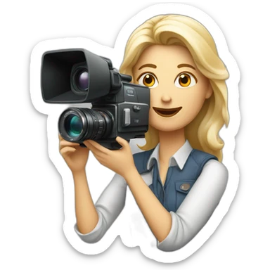White film director woman holding a cinema camera sticker