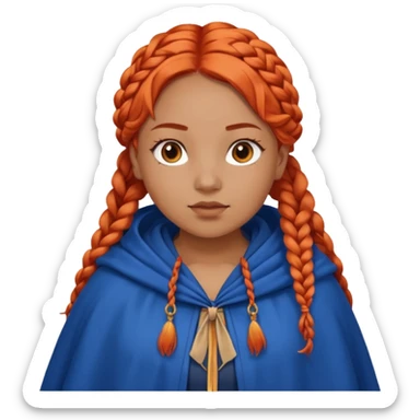 red orange braids hair girl, tan skin, fat, wear blue cloak sticker