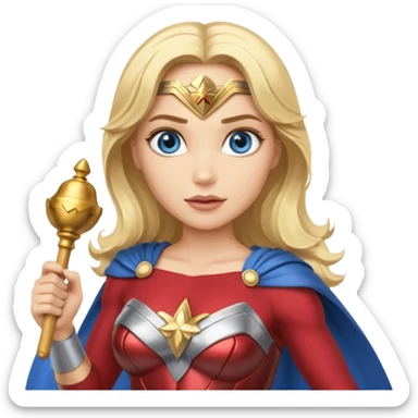 Blonde blue eyes Wonder Woman holding bell and baton sticker