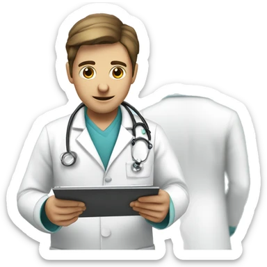 doctor making a diagnosis with a clipboard sticker